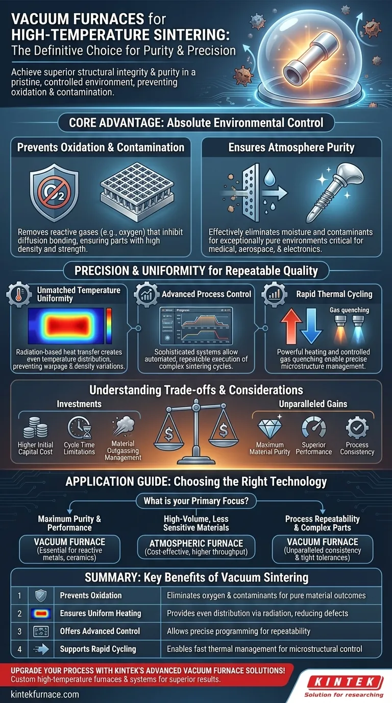 Why are vacuum furnaces particularly suitable for high temperature sintering? Ensure Purity and Precision for Superior Results Visual Guide