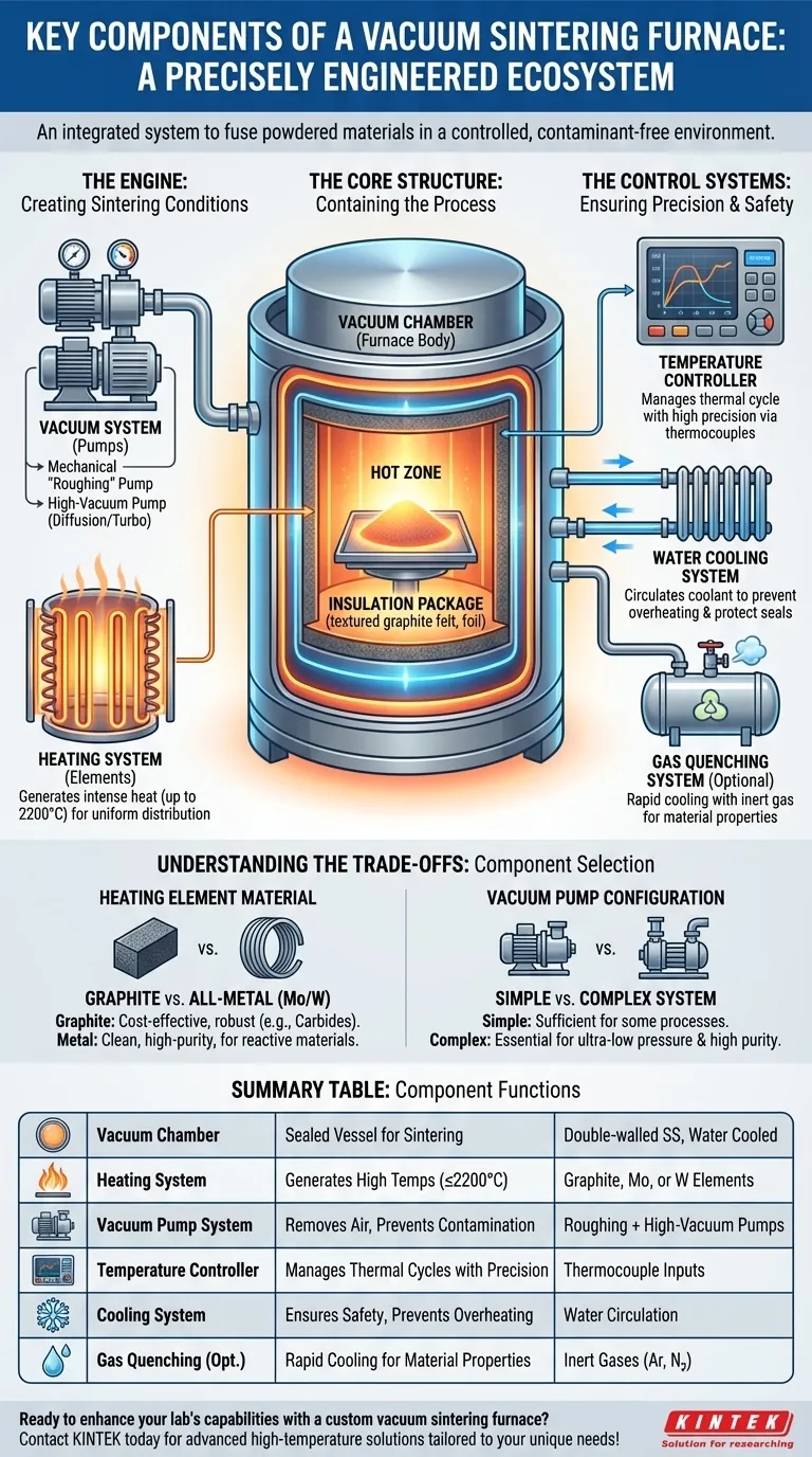 Quais são os principais componentes de um forno de sinterização a vácuo? Peças essenciais para processamento de materiais de precisão Guia Visual