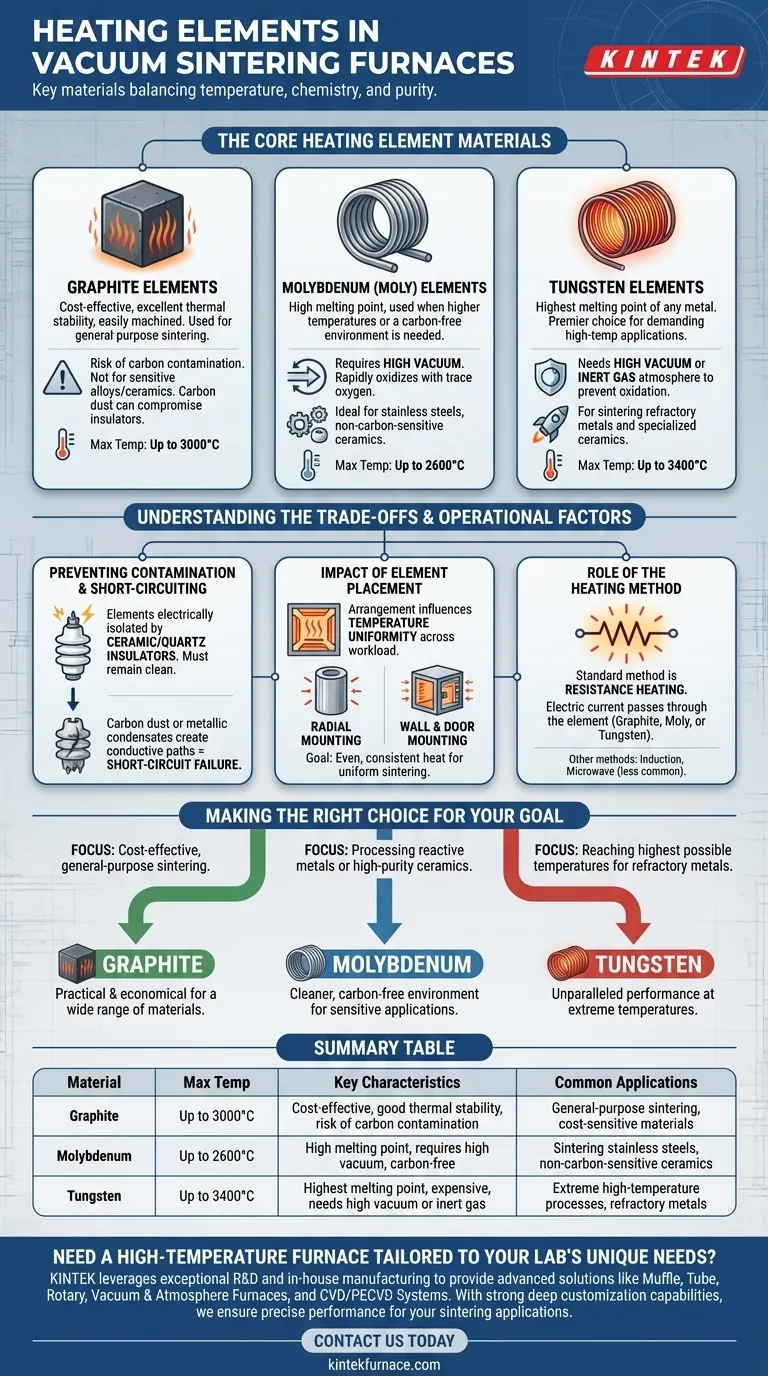 Welche Arten von Heizelementen werden in Vakuum-Sinteröfen verwendet? Wählen Sie das Richtige für den Erfolg bei hohen Temperaturen Visuelle Anleitung