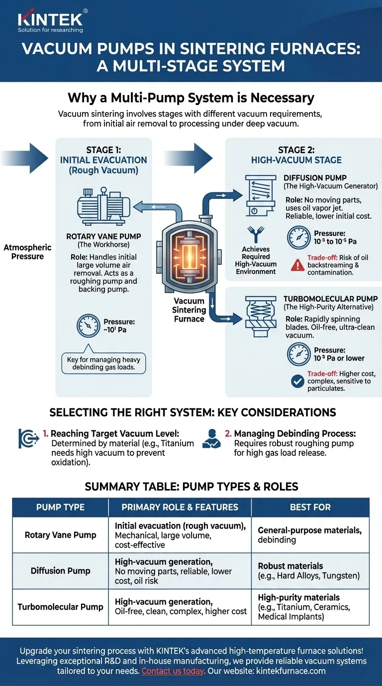 What types of vacuum pumps are used in vacuum sintering furnaces? Optimize Your Sintering Process with the Right Pump System Visual Guide