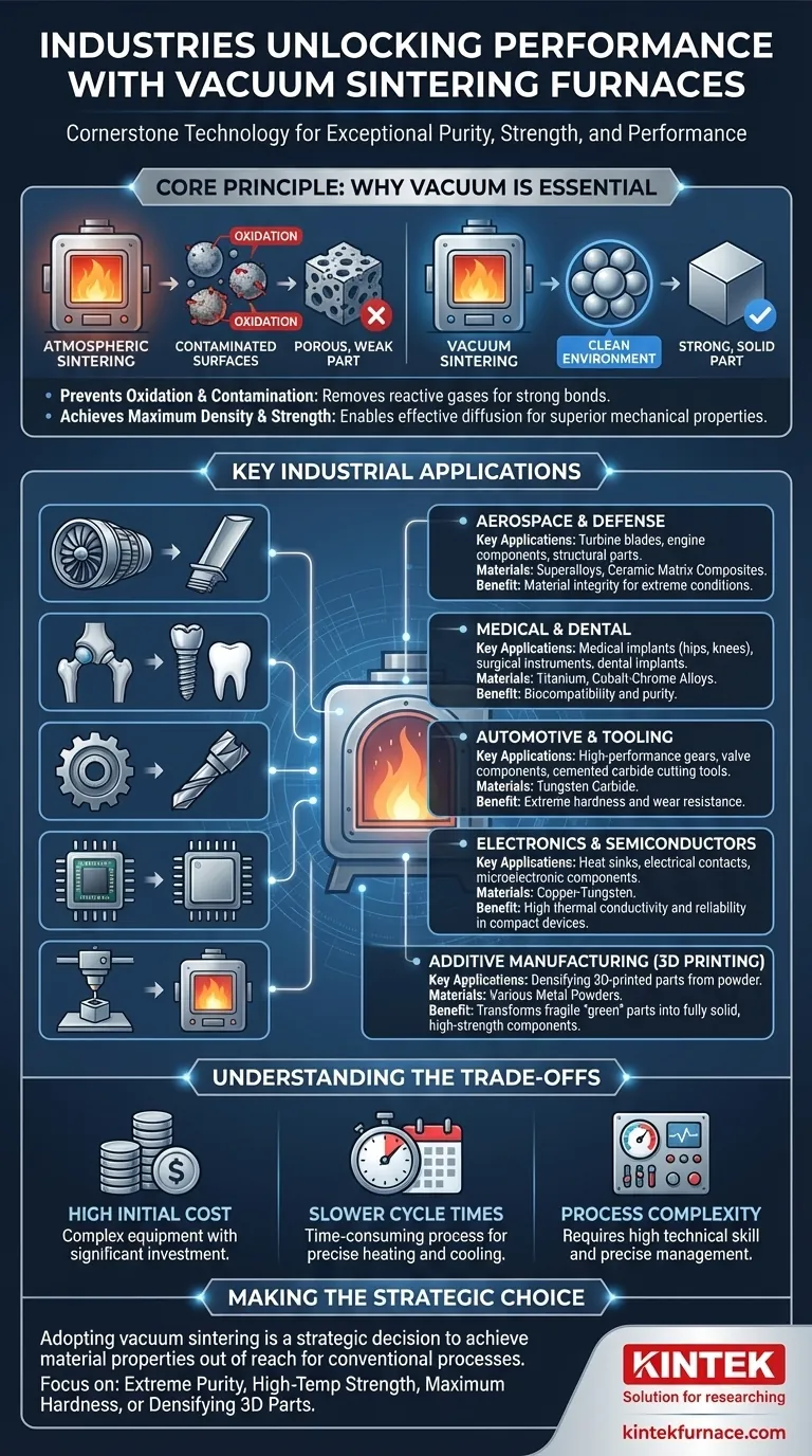 What industries commonly use vacuum sintering furnaces? Unlock Purity and Strength for High-Tech Applications Visual Guide