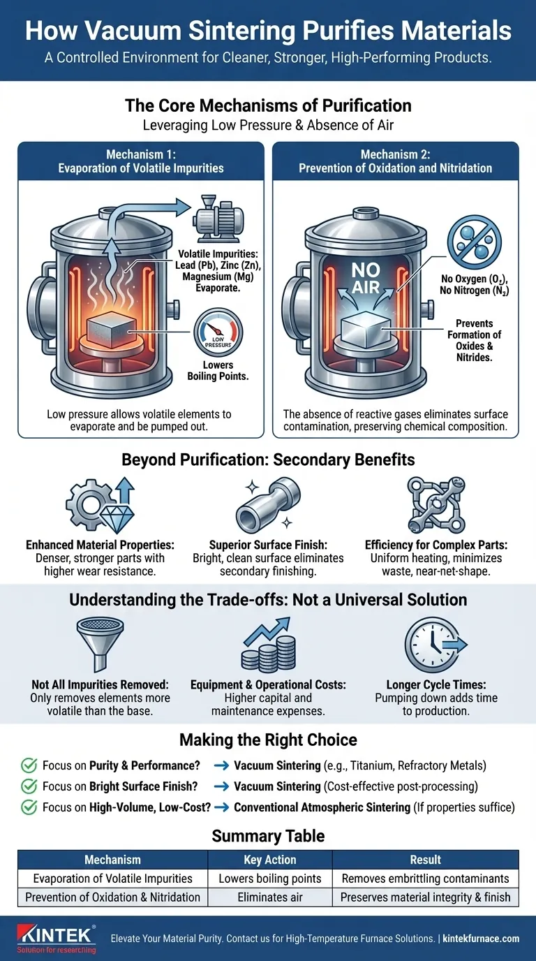 ¿Cómo ayuda el sinterizado al vacío en la purificación de materiales? Logre una pureza y un rendimiento superiores Guía Visual