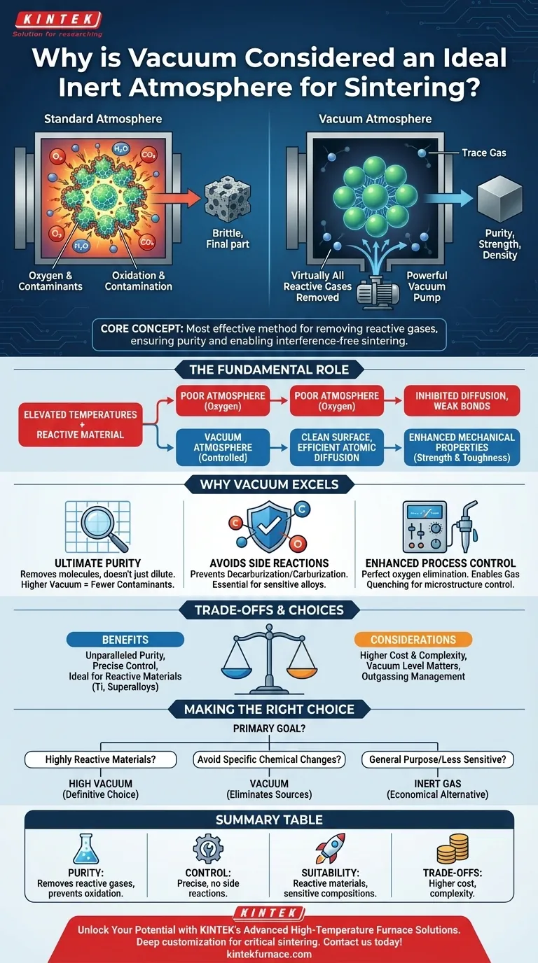 ¿Por qué se considera el vacío una atmósfera inerte ideal para la sinterización? Logre una pureza y un control inigualables Guía Visual