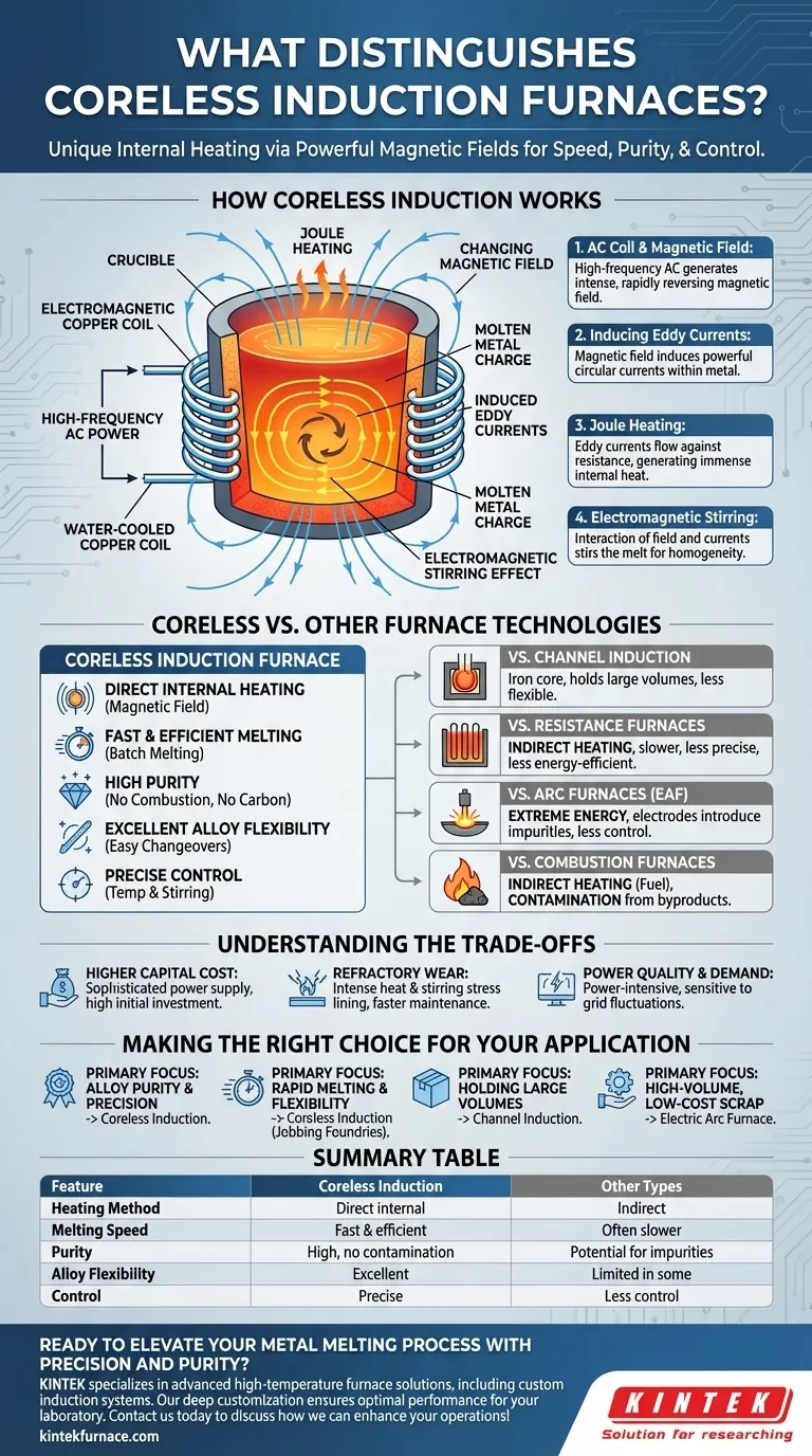 What distinguishes coreless induction furnaces from other types? Uncover Key Benefits for Your Metal Melting Visual Guide