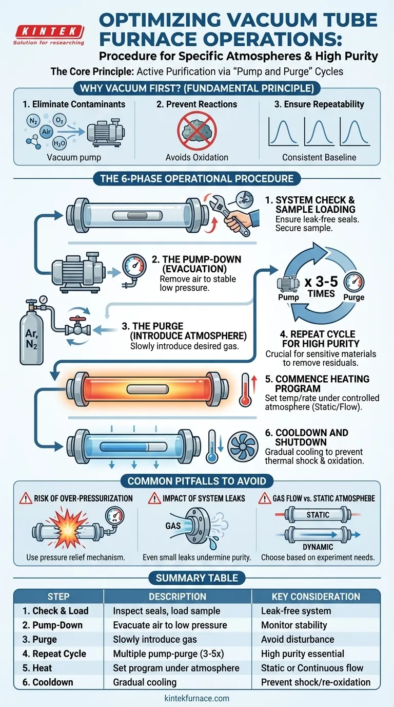 Qual é o procedimento recomendado para usar um forno experimental tipo tubo de vácuo com uma atmosfera específica? Domine o Controle Preciso para Suas Experiências Guia Visual