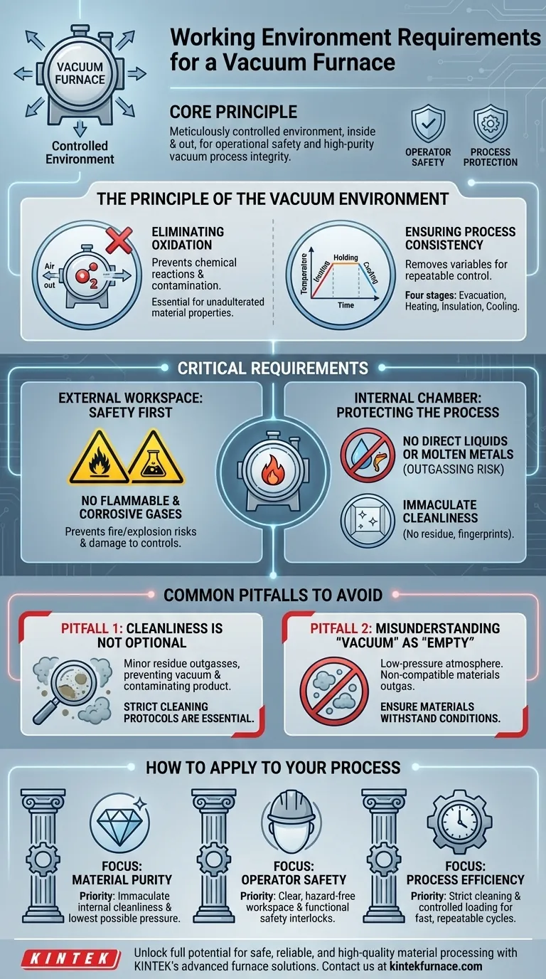 What are the working environment requirements for a vacuum furnace? Ensure Safety and Purity for Your Lab Visual Guide