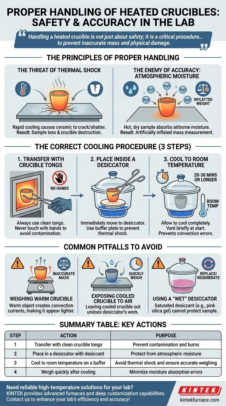 Come si devono maneggiare i crogioli riscaldati dopo un esperimento? Assicurare risultati accurati e prevenire danni Guida Visiva