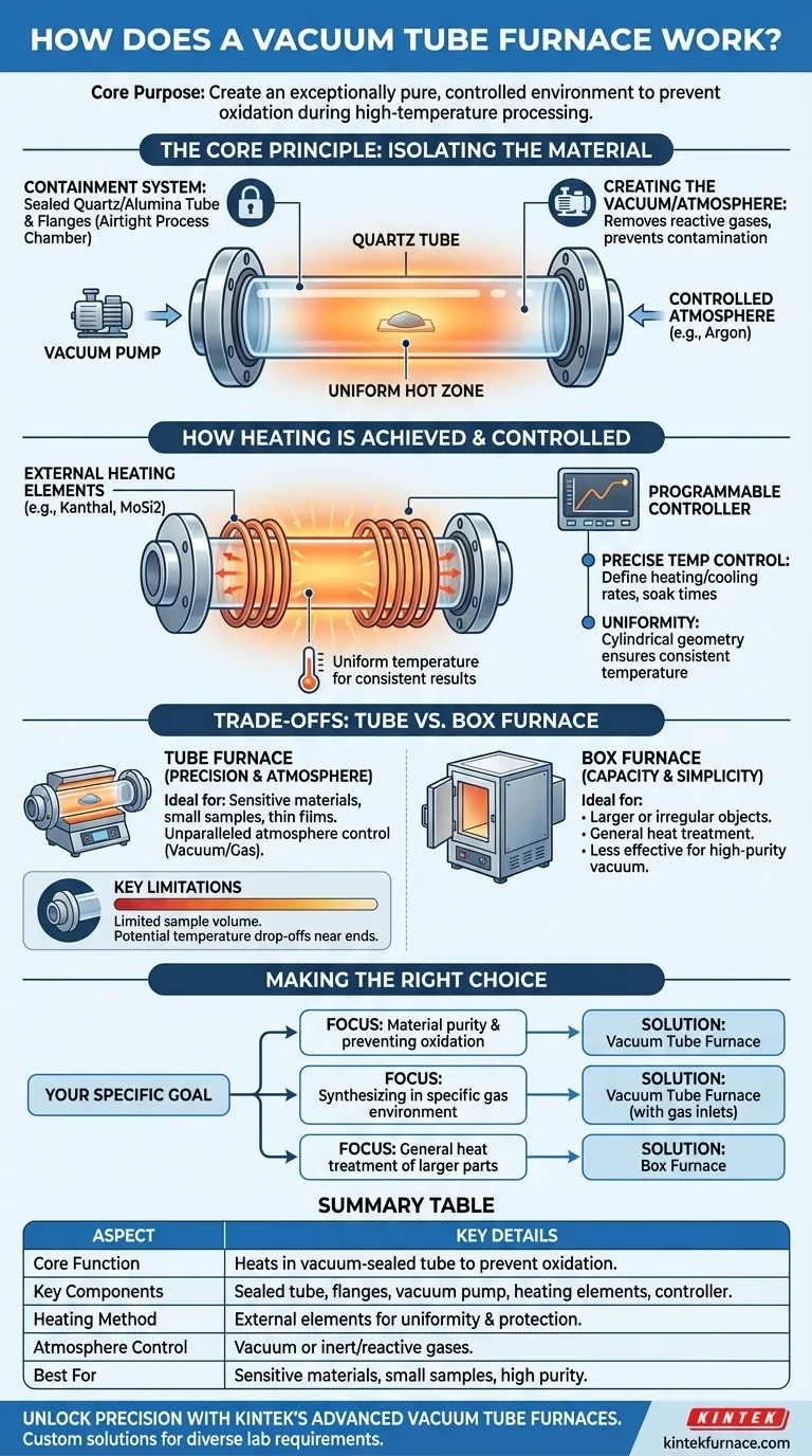 Come funziona un forno a tubo sottovuoto? Padroneggiare la lavorazione precisa dei materiali ad alta temperatura Guida Visiva