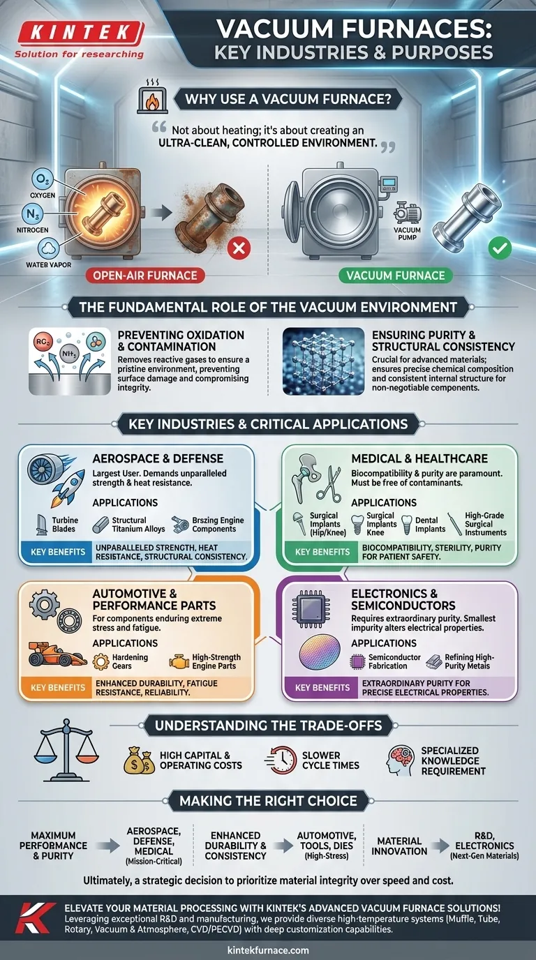 What industries commonly use vacuum furnaces and for what purposes? Discover Key Applications in Aerospace, Medical, and More Visual Guide
