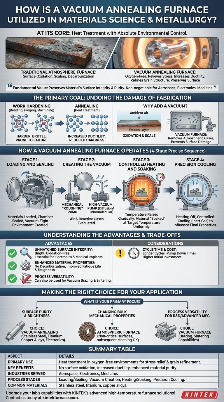 Come viene utilizzato un forno di ricottura sotto vuoto nell'industria dei materiali e della metallurgia? Migliorare la purezza e le prestazioni del materiale Guida Visiva