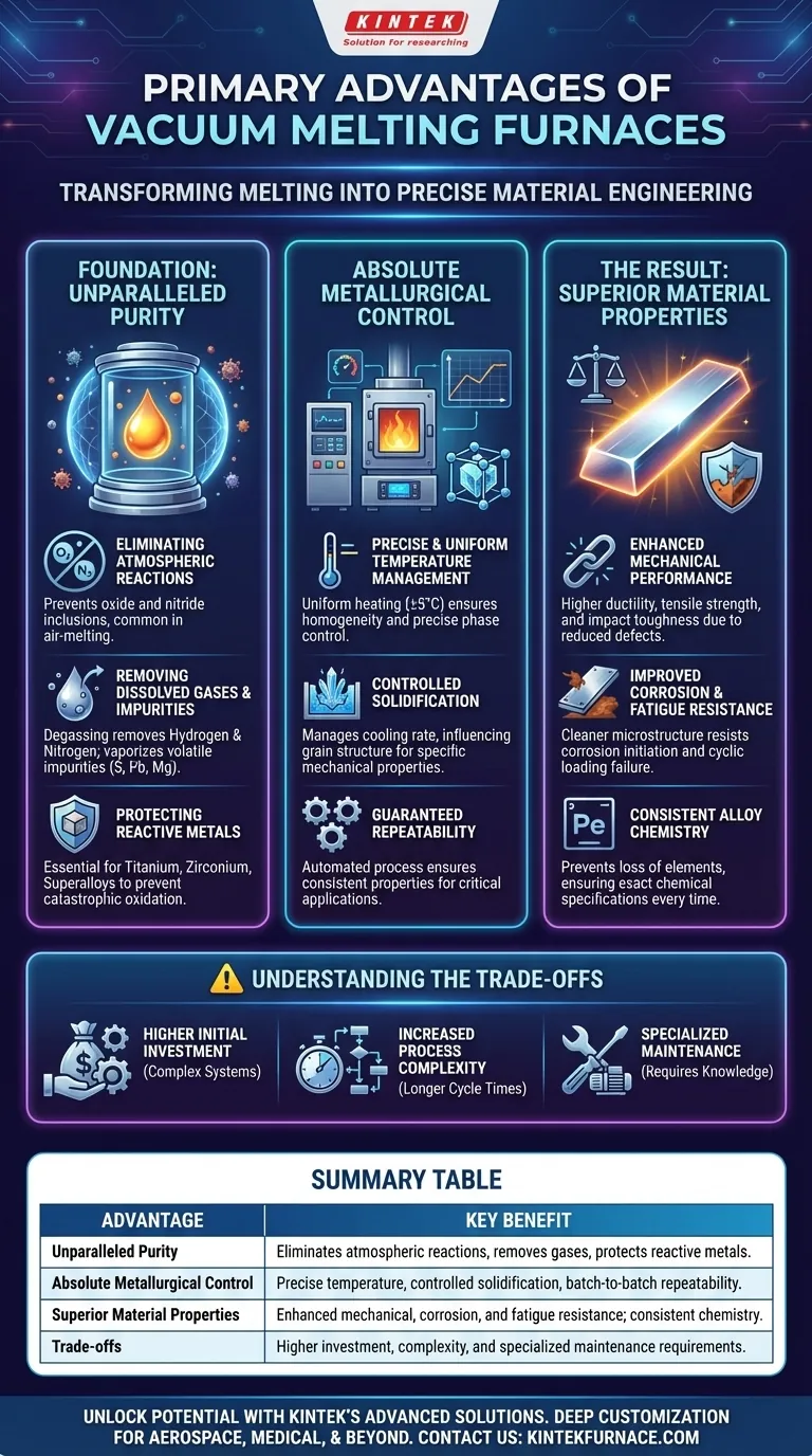 What are the primary advantages of using vacuum melting furnaces? Achieve Superior Purity and Control for High-Performance Materials Visual Guide