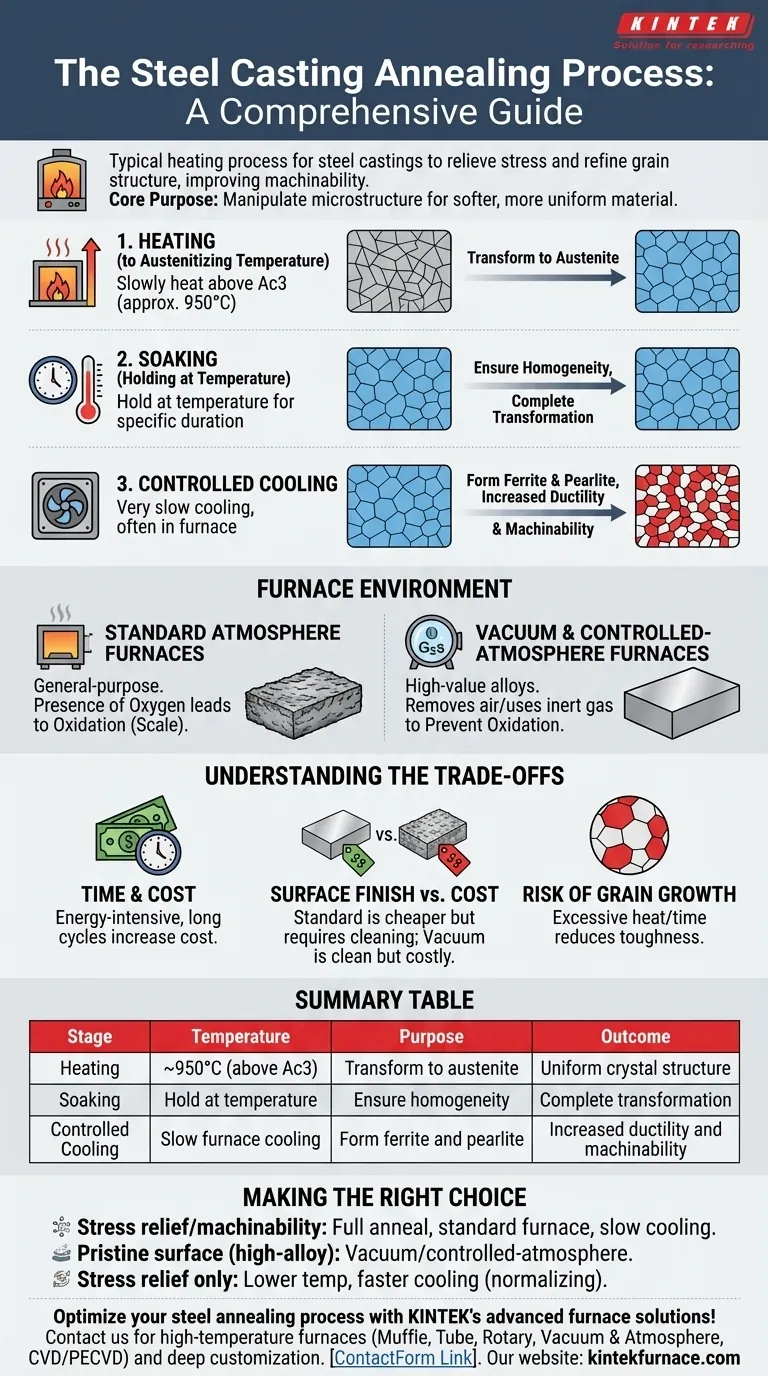 Was ist der typische Erwärmungsprozess für Stahlgussstücke in einem Glühofen? Optimale Mikrostruktur und Spannungsabbau erreichen Visuelle Anleitung