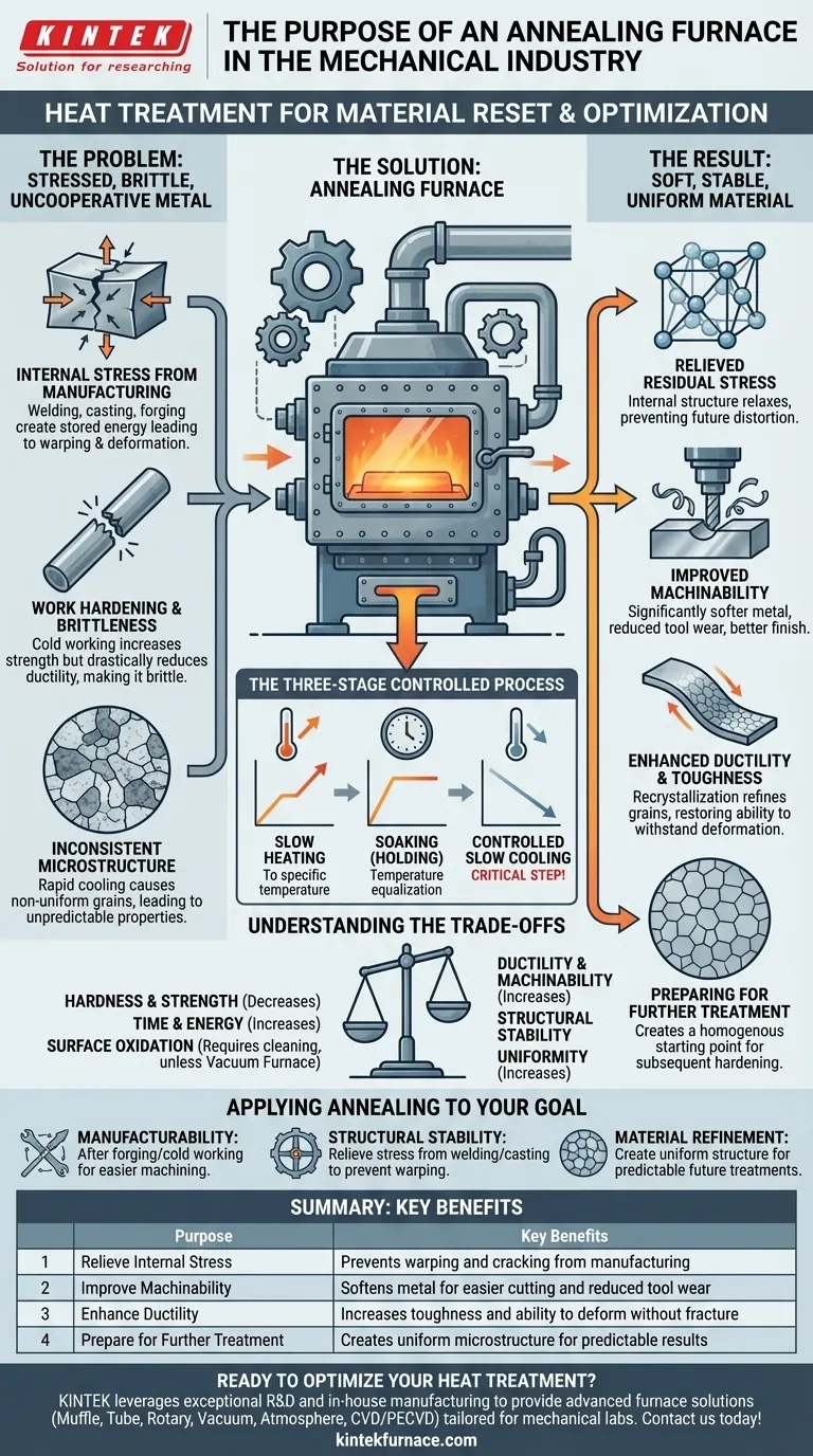 Qual è lo scopo di un forno di ricottura nell'industria meccanica? Migliorare le prestazioni e l'efficienza dei metalli Guida Visiva