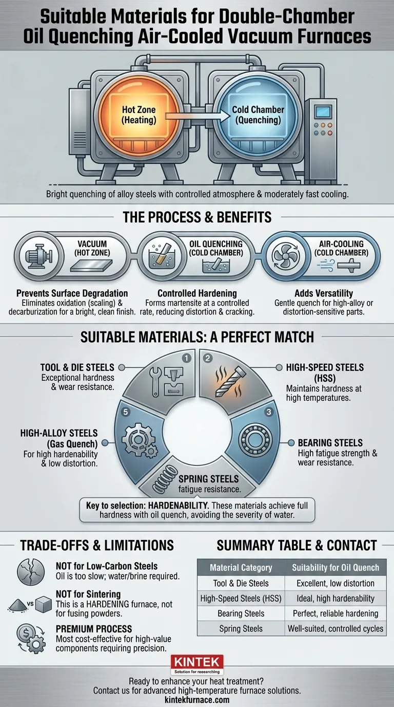 Quali materiali sono adatti per un forno a vuoto raffreddato ad aria con spegnimento in olio a doppia camera? Ideale per acciai legati Guida Visiva