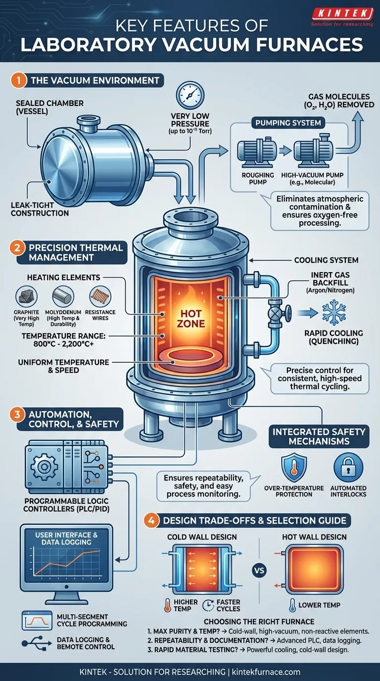 Quali sono le caratteristiche chiave dei forni a vuoto da laboratorio? Sblocca la lavorazione ad alta temperatura pura e controllata Guida Visiva