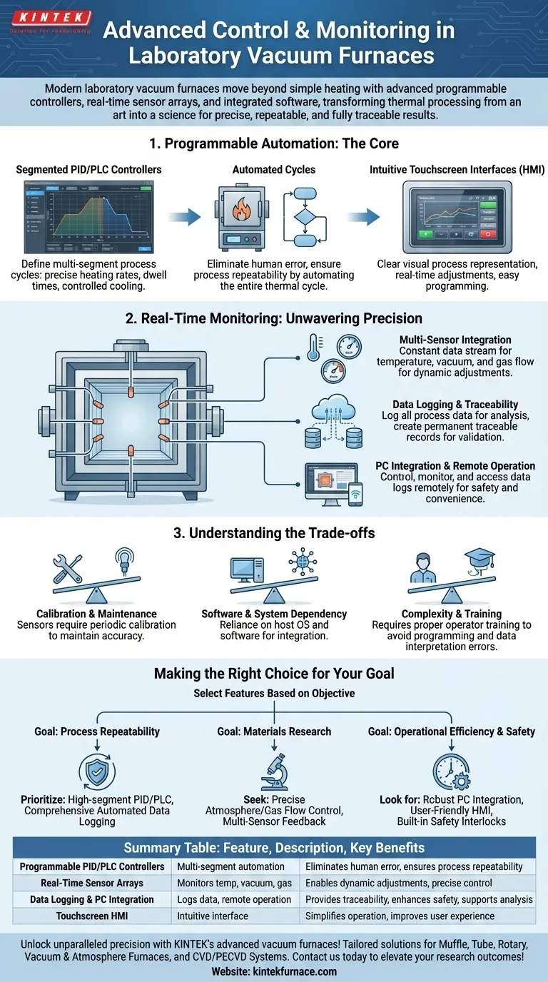 Quais recursos avançados de controle e monitoramento estão disponíveis em fornos a vácuo laboratoriais? Aumentando a Precisão e a Automação Guia Visual