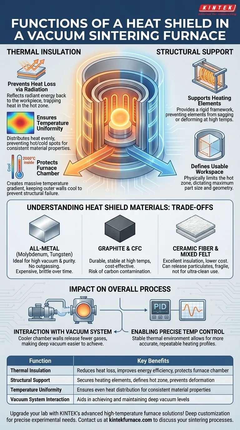 What are the functions of a heat shield in a vacuum sintering furnace? Essential for Thermal Control and Efficiency Visual Guide