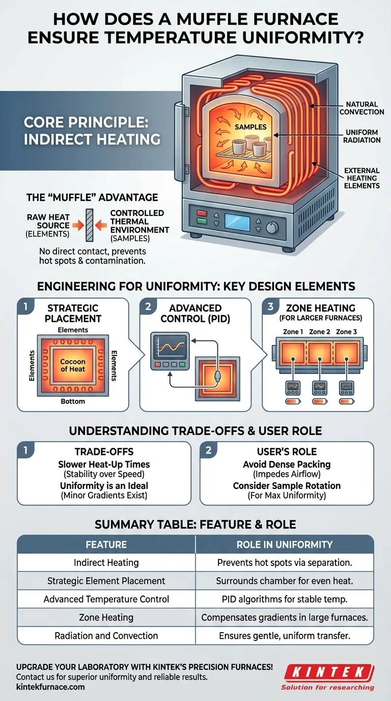 Como um forno mufla garante a uniformidade da temperatura? Descubra a chave para o controle preciso do calor Guia Visual