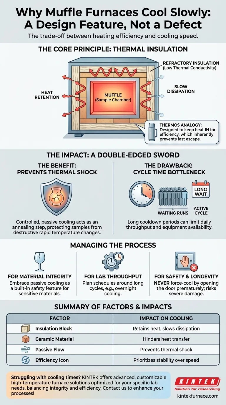 Perché il processo di raffreddamento può essere più lento in un forno a muffola? Scopri i compromessi di progettazione per risultati migliori Guida Visiva