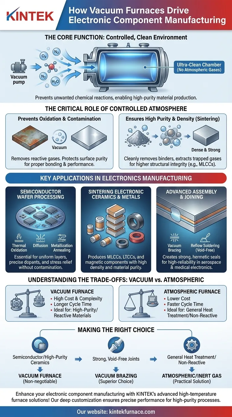 Como os fornos a vácuo são utilizados na fabricação de componentes eletrônicos? Desbloqueie a Produção de Alta Pureza para Eletrônicos Superiores Guia Visual