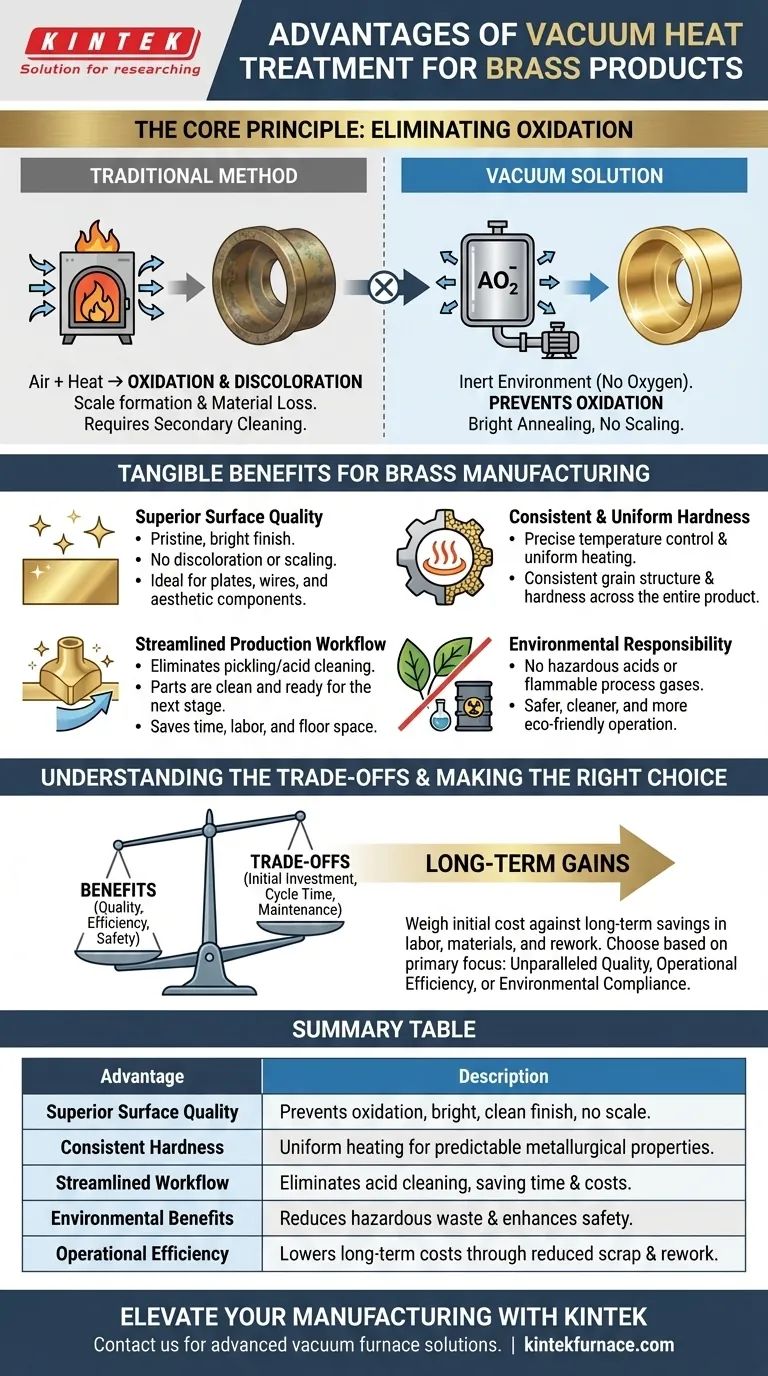 Welche Vorteile bietet die Vakuumwärmebehandlung für Messingprodukte? Erzielen Sie saubere, glänzende Oberflächen und überragende Qualität Visuelle Anleitung