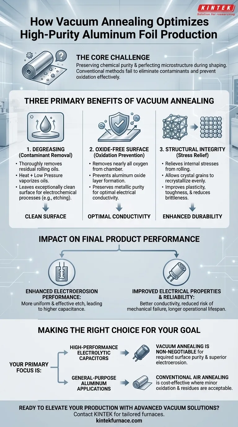 Como o recozimento a vácuo beneficia a produção de folha de alumínio de alta pureza? Alcance Pureza e Desempenho Superior Guia Visual