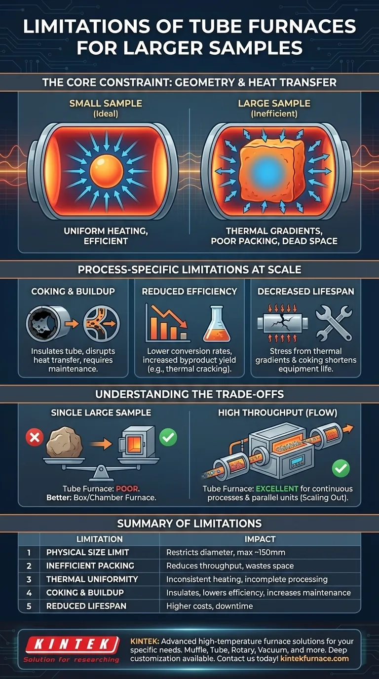 Quali sono i limiti dei forni tubolari quando si trattano campioni di grandi dimensioni? Superare le sfide di dimensioni e trasferimento di calore Guida Visiva