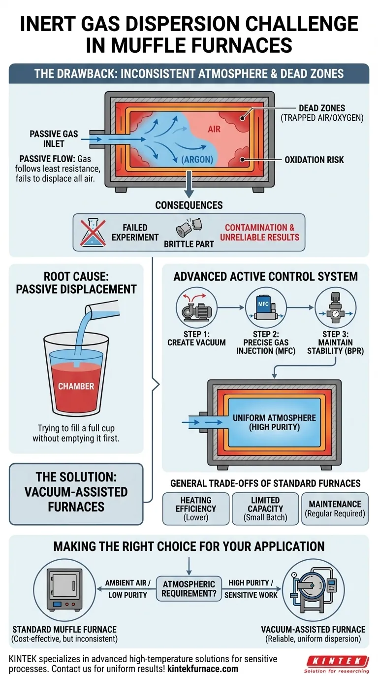 ¿Cuál es la principal desventaja de los hornos mufla con respecto a la dispersión de gas inerte? Aprenda a garantizar una atmósfera uniforme Guía Visual