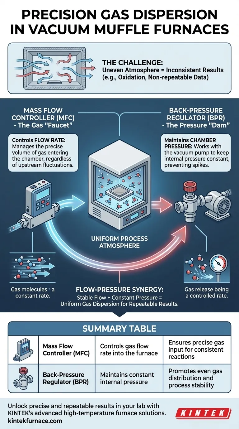 真空马弗炉中使用哪些关键组件来确保精确的气体分散？了解MFC和BPR系统 图解指南