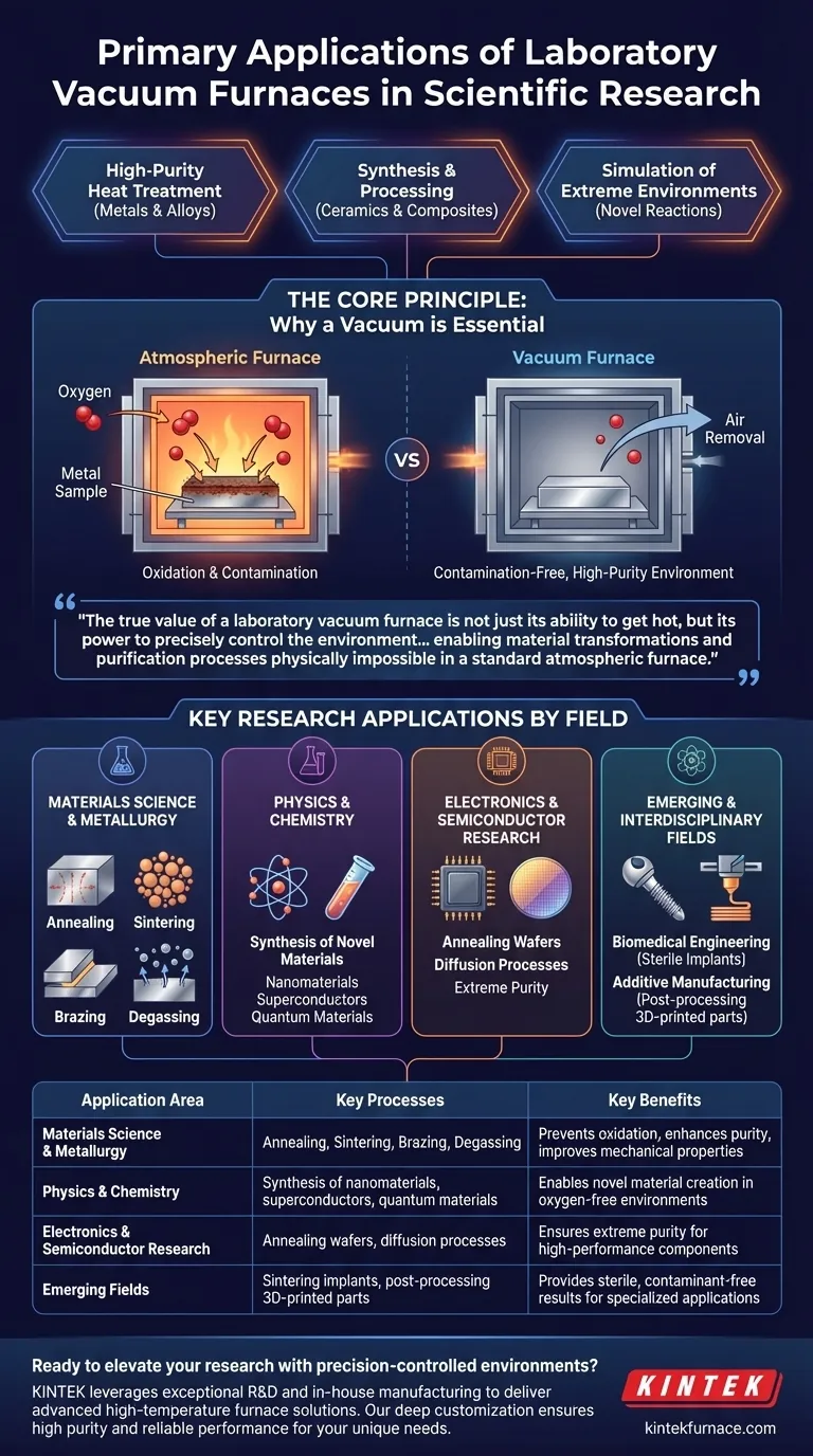ما هي التطبيقات الأساسية لأفران التفريغ المخبرية في البحث العلمي؟ افتح معالجة المواد عالية النقاء دليل مرئي