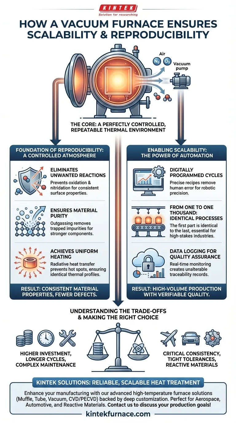 كيف يدعم فرن التفريغ (الفاكيوم) قابلية التوسع وإمكانية التكرار؟ تحقيق تصنيع عالي المخاطر ومتسق. دليل مرئي