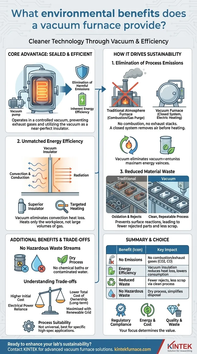 Welche Umweltvorteile bietet ein Vakuumofen? Steigern Sie die Nachhaltigkeit mit sauberer, effizienter Wärmebehandlung Visuelle Anleitung