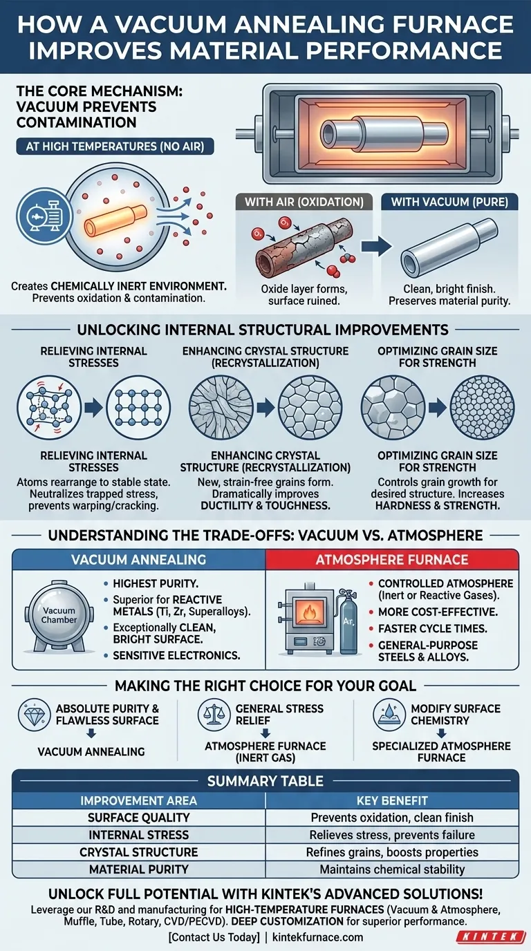 Como um forno de recozimento a vácuo melhora o desempenho do material? Alcance Pureza e Resistência em Materiais Guia Visual