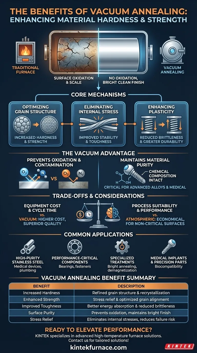 Quais são os benefícios do recozimento a vácuo na dureza e resistência do material? Aprimore a integridade do material com tratamento térmico controlado Guia Visual