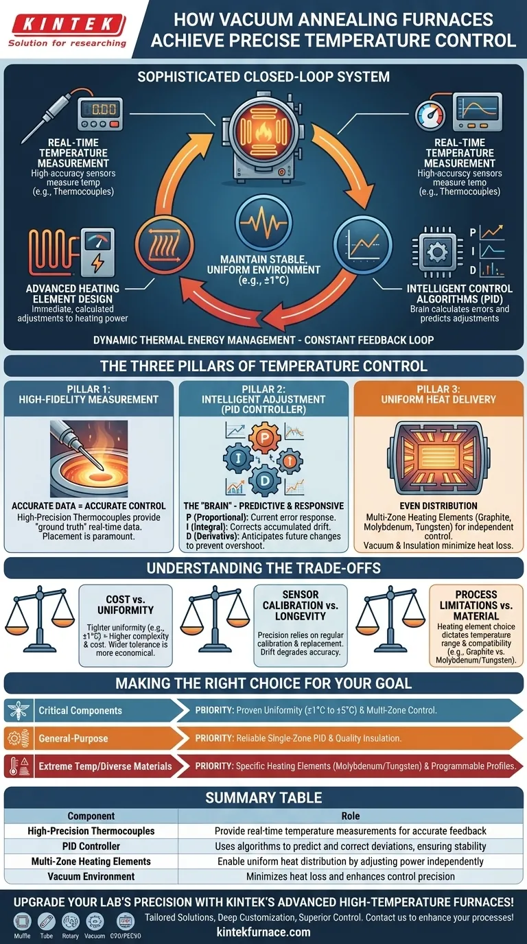 Como um forno de recozimento a vácuo atinge um controle preciso de temperatura? Descubra o Aquecimento Uniforme para Resultados Superiores Guia Visual