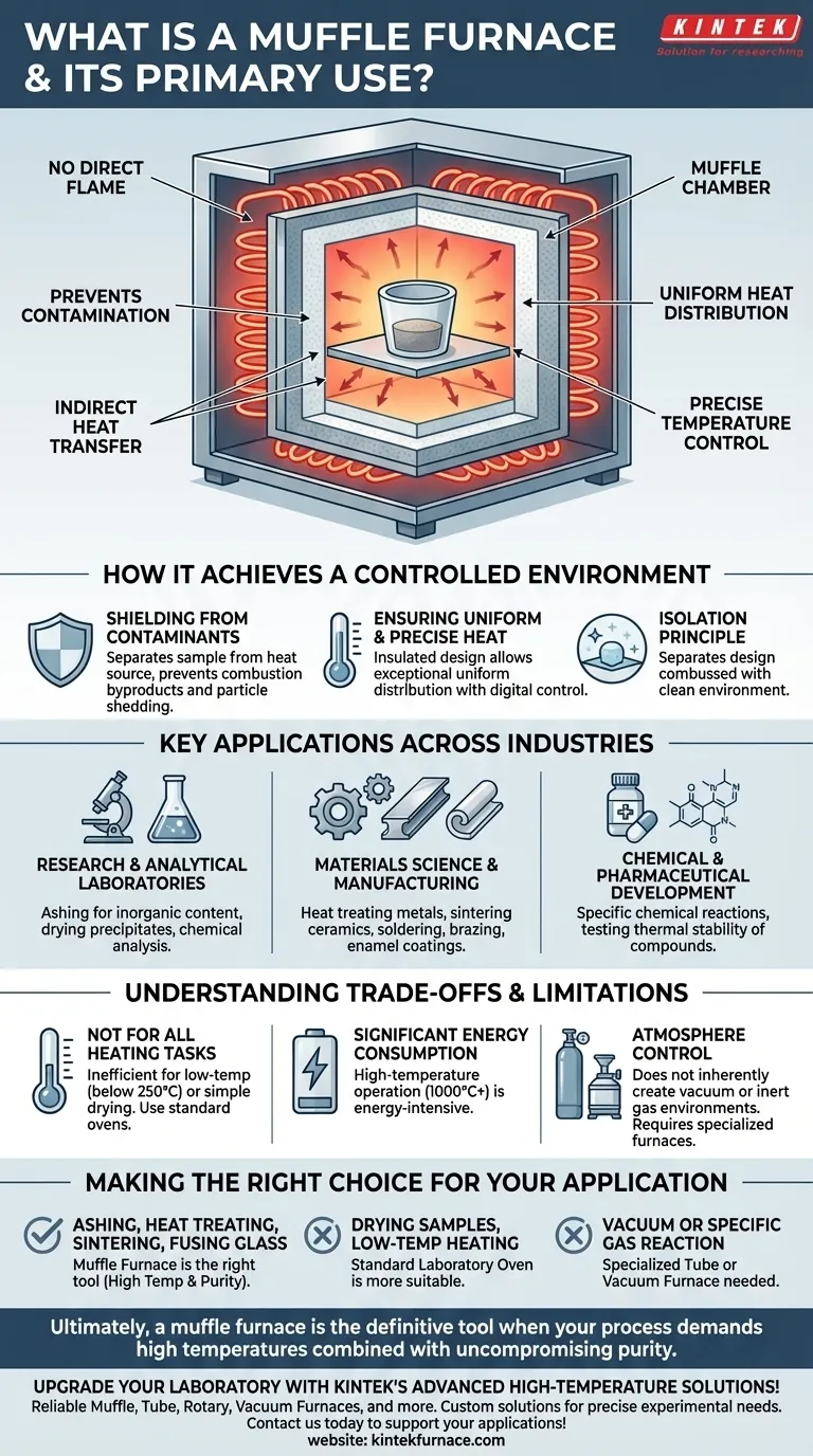 What is a muffle furnace and its primary use? Discover High-Temp, Contamination-Free Heating Solutions Visual Guide