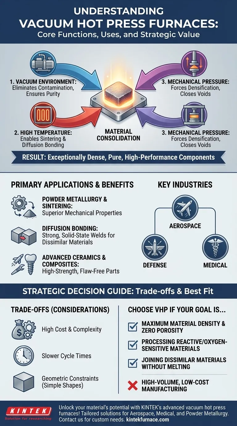 What is a vacuum hot press furnace and what are its primary uses? Unlock High-Performance Material Processing Visual Guide