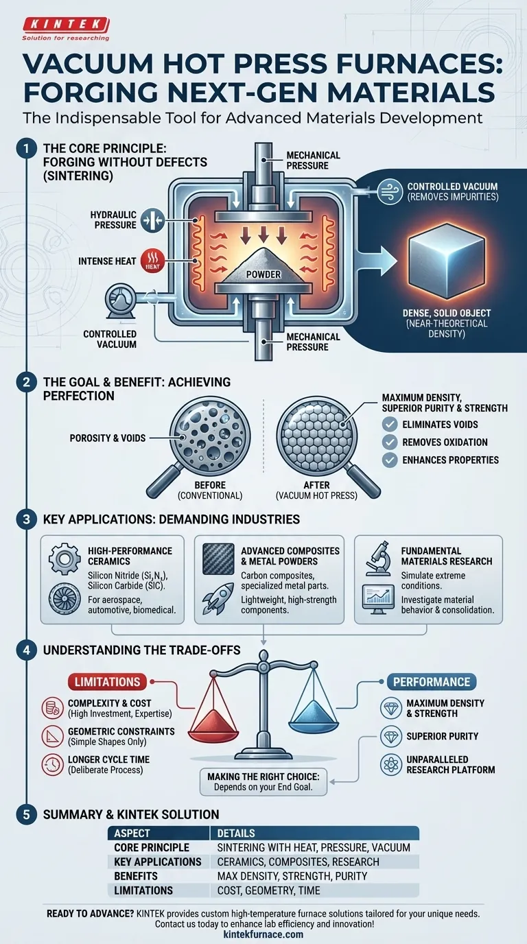 Che ruolo svolgono i forni a pressa a caldo sotto vuoto nello sviluppo di materiali avanzati? Forgiare materiali ad alta densità e puri Guida Visiva