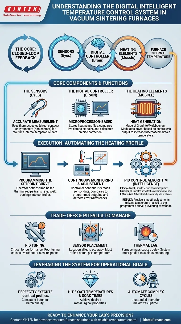 Wie funktioniert das intelligente digitale Anzeigeregelsystem für die Temperaturregelung in Vakuum-Sinteröfen? Erreichen Sie eine präzise thermische Verwaltung Visuelle Anleitung