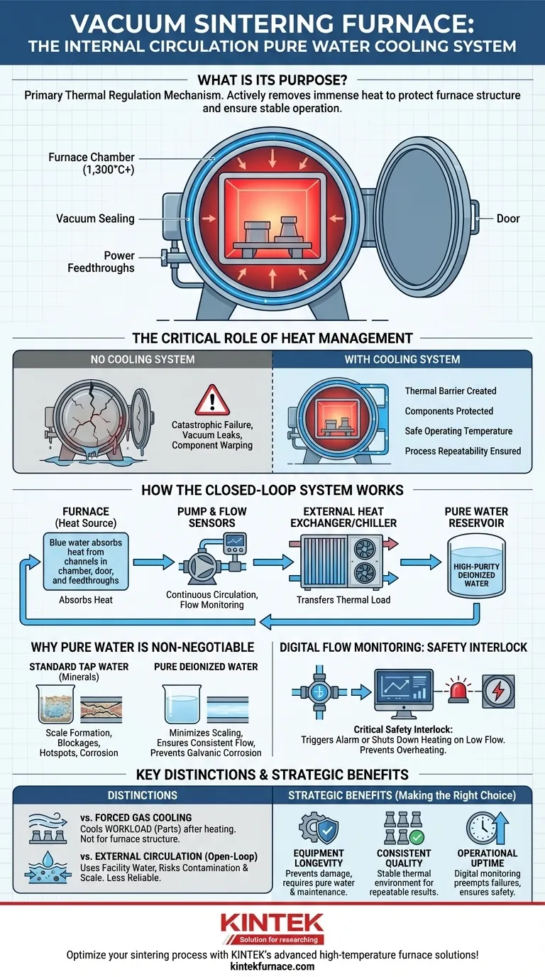What is the purpose of the internal circulation pure water cooling system in vacuum sintering furnaces? Ensure Reliable Heat Management for High-Temperature Sintering Visual Guide