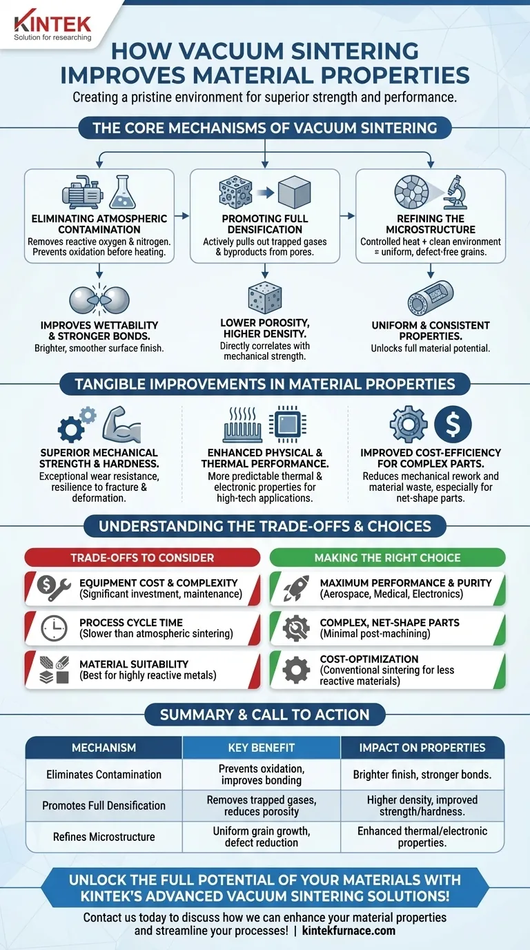 How does vacuum sintering improve material properties? Boost Strength, Purity, and Performance Visual Guide