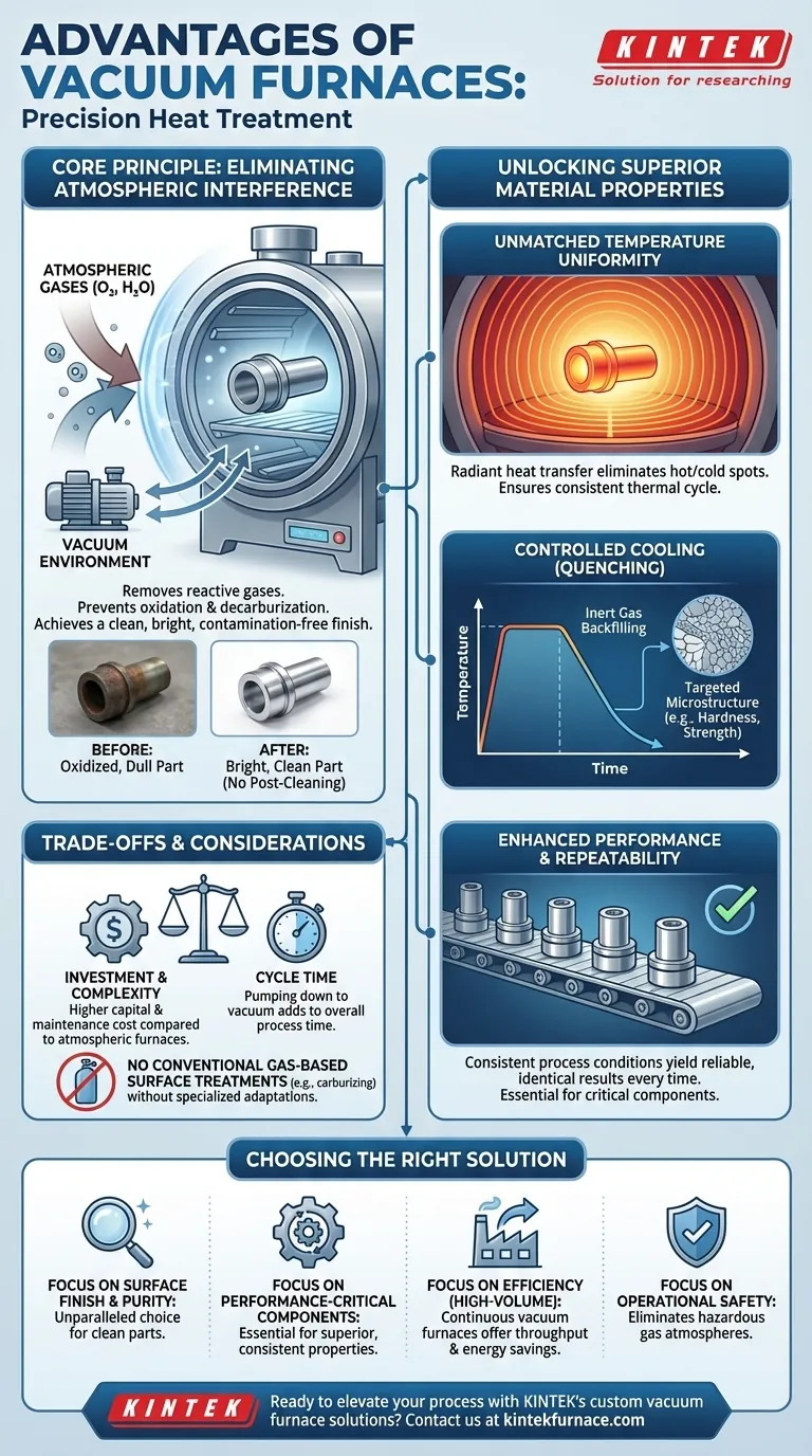What are the advantages of vacuum furnaces in terms of heat treatment? Achieve Superior Cleanliness and Metallurgical Control Visual Guide