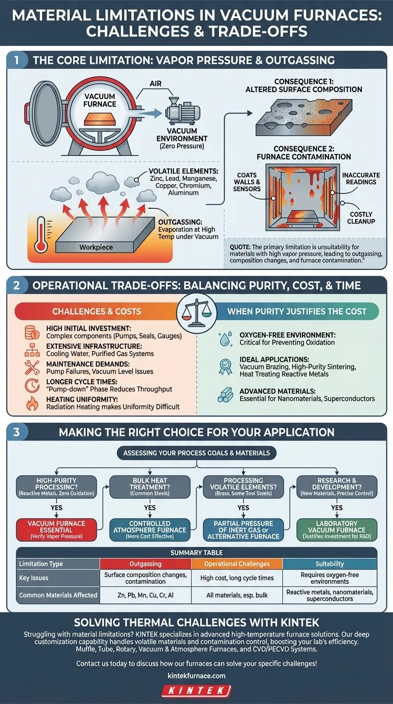What material limitations do vacuum furnaces have? Avoid Contamination and Ensure Process Purity Visual Guide