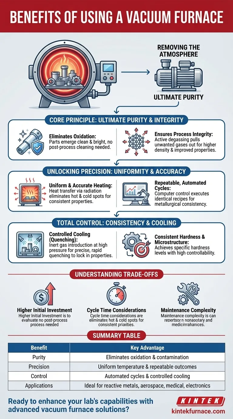 Quali sono i vantaggi dell'utilizzo di un forno a vuoto? Ottenere purezza e precisione superiori nel trattamento termico Guida Visiva