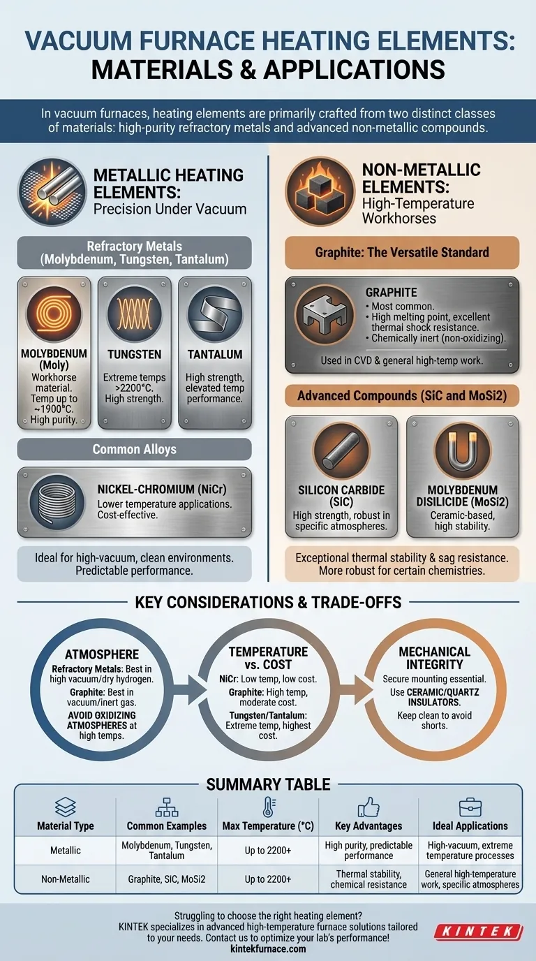Quais materiais são usados para elementos de aquecimento em fornos a vácuo? Otimize Seus Processos de Alta Temperatura Guia Visual