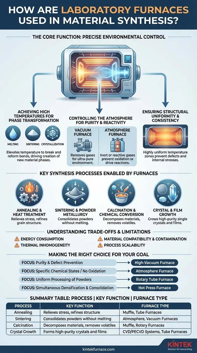 Como os fornos de laboratório são usados na síntese de materiais? Desbloqueie o Controle Preciso para Materiais Avançados Guia Visual