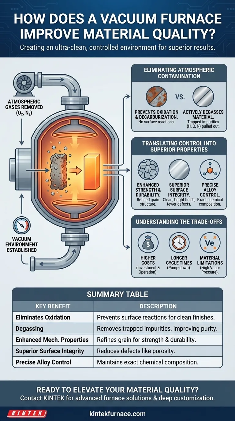 How does a vacuum furnace improve material quality? Achieve Purity and Superior Material Properties Visual Guide