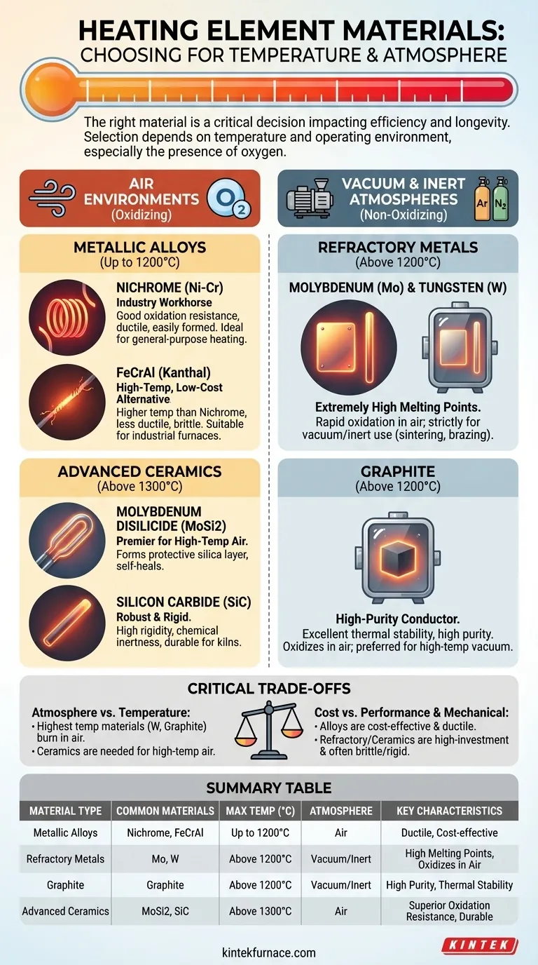 ما هي المواد المستخدمة بشكل شائع في عناصر التسخين لتطبيقات درجات الحرارة المختلفة؟ قم بتحسين كفاءة عمليتك الحرارية دليل مرئي