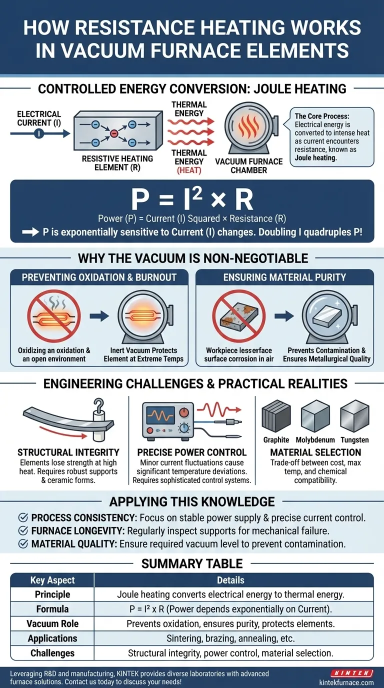 Wie funktioniert die Widerstandsheizung in Heizelementen von Vakuumöfen? Meistern Sie die präzise Temperaturregelung für Ihr Labor Visuelle Anleitung