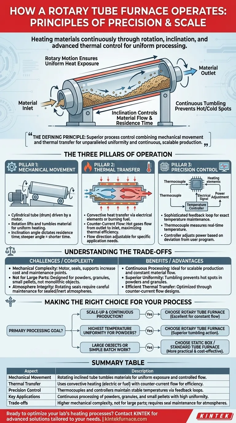 Come funziona un forno tubolare rotante? Padronanza del riscaldamento continuo per risultati uniformi Guida Visiva
